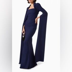 NEW Chiara Boni La Petite Robe Navy Reiko Long Cape Sleeve Gown MOTB Wedding